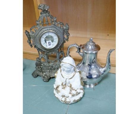 Franklin mint model of Ava Maria, decorative mantle clock and a silver plated coffee pot