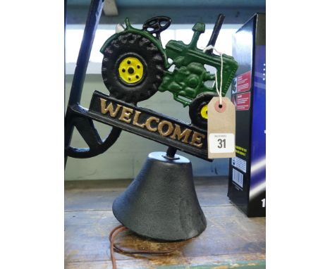 Cast Iron wall fixing garden or door bell modeled as a John Deer tractor