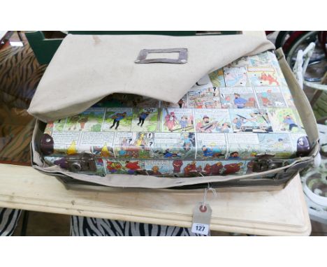 Tin Tin Au Tibet vintage covered suitcase with cloth cover 