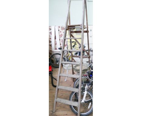 Pair of wooden steps by Drew Clarke & Co. Ltd Diamond Ladder Works by Appointment to the Queen