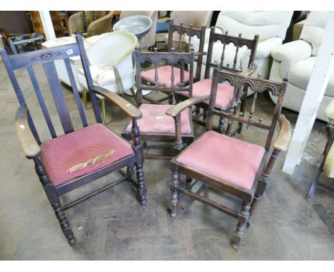 Four Ercol oak chairs and an oak elbow chair 