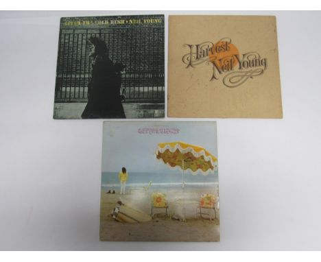 NEIL YOUNG: Three LPs to include 'On The Beach' with printed inside cover (K 54014, vinyl VG, patch of water damage to rear s