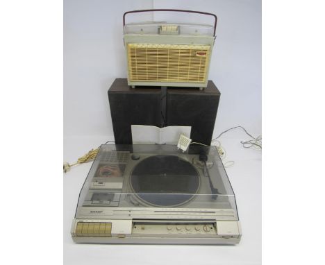 A Philips EL3514 portable reel to reel tape recorder c.1961 and a Sharp SG-170 stereo music centre with speakers (2) 