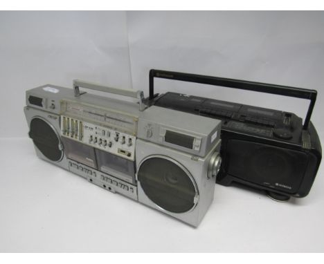 A Sharp GF-575 stereo radio cassette ghetto blaster and a Hitachi CX-W700 portable CD radio cassette recorder (2) 