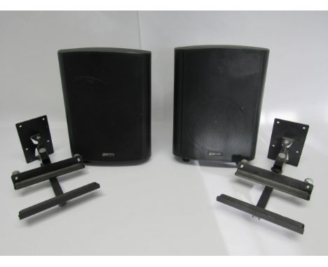 A pair of QTX Sound 100.908 120 watt speakers and a pair of AVF speaker wall brackets 
