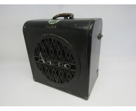 A 1940s Ampro portable speaker in wooden case with Art Deco cast alloy grill, Central Office Of Information (COI) decal to fr