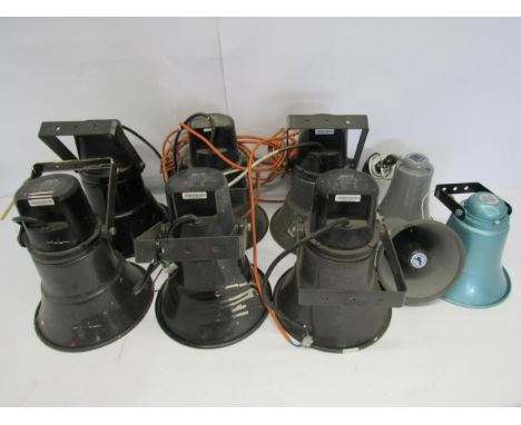 Six Inter M HS-20 horn speakers, two Eagle HDA-6/8 horn speakers and a Realistic Power Horn 40-1239 horn speaker (9) 