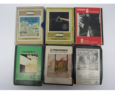 A small collection of 8-Track cassette cartridges to include PINK FLOYD: 'The Dark Side Of The Moon' (8X-SHVL 804), LED ZEPPE