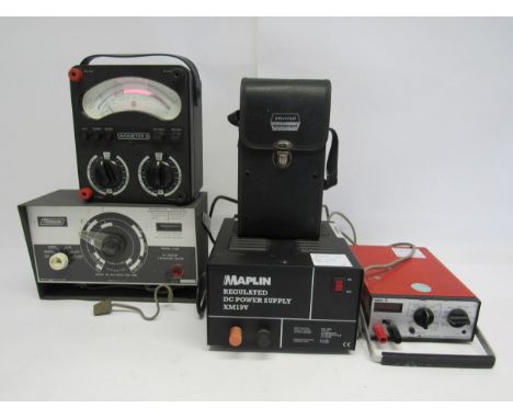 A collection of electrical testing equipment to include Mercury Model 1400 in-circuit capacity tester, Universal Avometer Mod