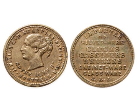 Breton-570. Quebec. R. Sharpley, Watchmaker (gilt brass). 