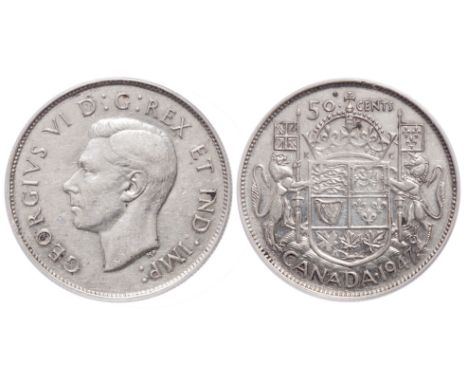1947. Maple Leaf, Curved Right.  PCGS graded AU-53.  A 'key' date with light, even gray toning.  A scarce high grade example.