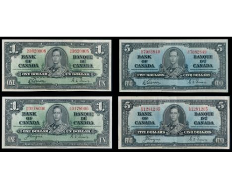 $1.00.  1937 Issue.  BC-21b.  No. N/M3620008. Gordon-Towers. Wide Panel.  AU;  $1.00.  1937 Issue.  BC-21d.  No. K/N0178006. 