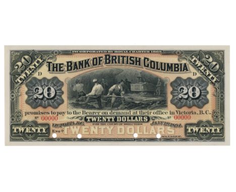 THE BANK OF BRITISH COLUMBIA.  $20.00.  Jan. 1, 1894.  CH-50-16-06P.  A full colour Face Proof on thin paper.  Serial number 