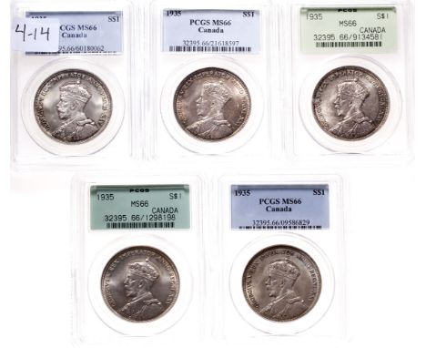 1935.  PCGS graded Mint State-66.  Gorgeous light to medium heavy rainbow toning.  Another hand selected group with superb 'e