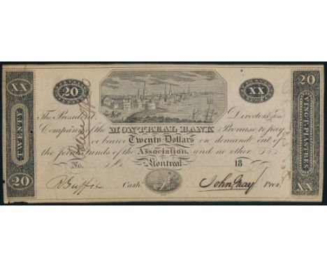MONTREAL BANK.  Montreal, Lower Canada.  $20.00.  18--(ca. 1817-1822).  CH-500-10-20C.  Signed R. Griffin/John Gray.  Believe
