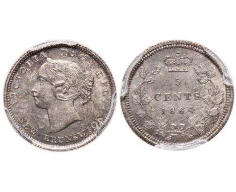1864. Small '6' variety.  PCGS graded Mint State-65.  A rare gem example.  Light to medium multi-hued toning over underlying 