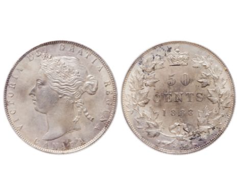 1888. Obverse port. #3.  ICCS Mint State-62.  Light gray toning, with touches of darker brown, particularly on the reverse.  