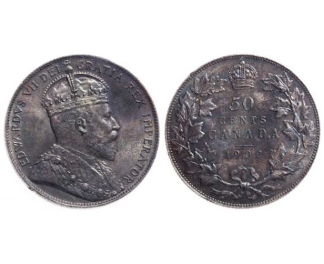 50 Cents. 1902. ICCS graded Gem Uncirculated-65. Despite ascending to the throne in January of 1901, coins for Edward VII wer