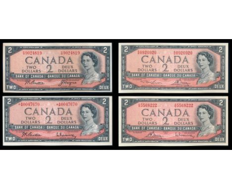 $2.00.  1954 Issue.  BC-38a.  No. K/B9024819.  Beattie-Coyne.  AU;  $2.00.  1954 Issue.  BC-38bA.  No. *A/B0047670.  Beattie-