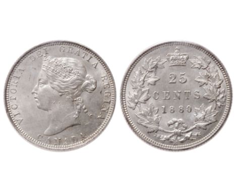 25 Cents. 1880-H. Narrow 0. ICCS graded Very Choice Uncirculated-64. The 1880H 25 cent was minted in comparatively small quan