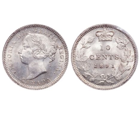 10 Cents. 1891. 21 Leaves. ICCS graded Gem Uncirculated-65. Especially nice reverse surfaces and details, with light topaz to