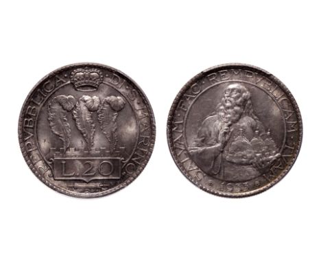 San Marino. 20 Lira. 1933 R. PCGS graded MS-65+. 