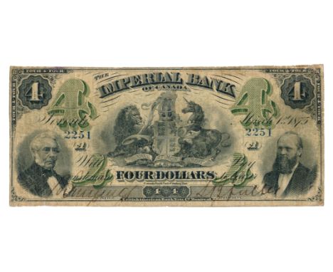 THE IMPERIAL BANK OF CANADA.  $4.00.  March 1, 1875.  CH-375-10-02.  No. 2251/A.  Manuscript signatures.  Very Good.