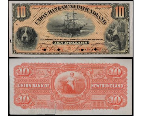 UNION BANK OF NEWFOUNDLAND.  $10.00.  May 1, 1889.  CH-750-16-06P.  Full colour Face and Back Proofs on thin paper.  The back