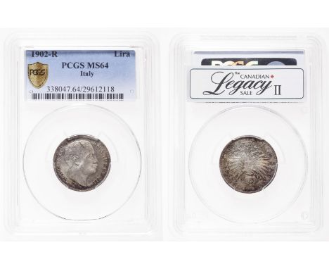 ITALY. Lira. 1902-R. Pic# 32. PCGS graded Very Choice Uncirculated-64. 