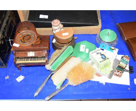 Mixed Lot: Dressing table brush set, miniture piano formed jewellery box and other items
