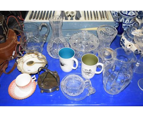 Various glass and ceramic wares to include glass dishes, bowls, jugs, mugs etc