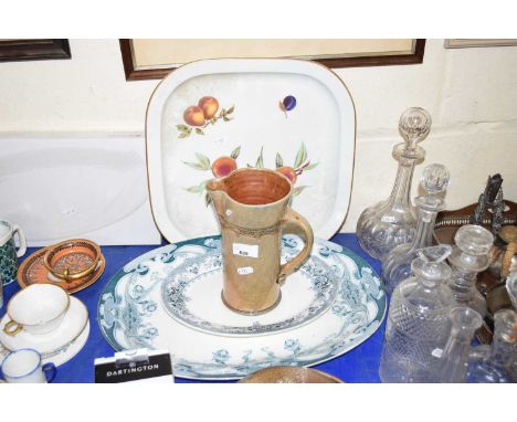A large meat platter and various other items to include large Studio Pottery water jug and further tray and dish and tureen  