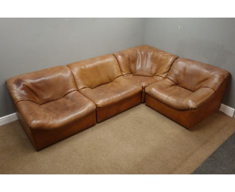 1970s De Sede - model no. DS 46 four piece modular corner sofa set upholstered in tan buffalo leather, 273cm x 184cm Conditio