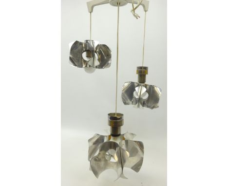 1970s three light chandelier with stylized aluminium shades, H68cm   Condition Report Click here for further images, conditio