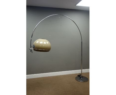 GEPO floor arc lamp, mushroom coloured bud shade on curved chrome arm, circular base, H186cm (This item is PAT tested - 5 day