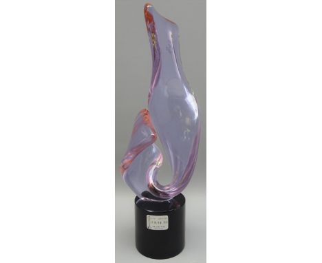 Murano amethyst glass sculpture by Renato Anatra for 'Arte 80', on cylindrical plinth, bearing Murano label & signed to base,