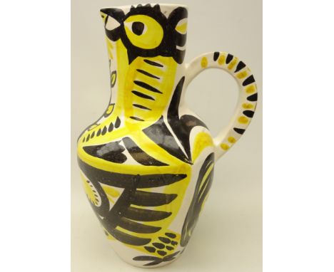 After Pablo Picasso (1881-1973) Hibou pattern pitcher the reverse painted with a figure, stamped Madoura Plein Feu, H42cm Pro