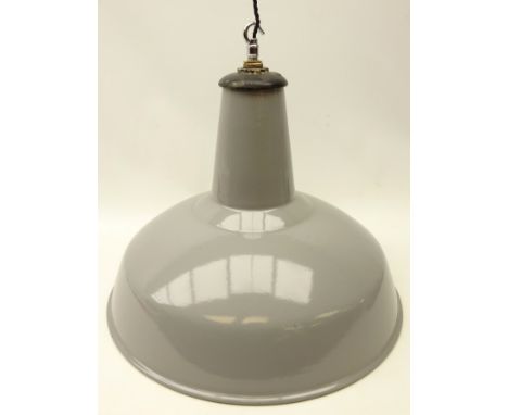 Industrial Benjamin type grey enamel centre light fitting, D45cm  Condition Report Lamp has been rewired with a new bulb fitt