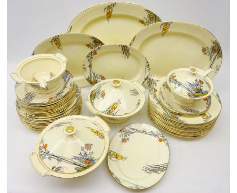 Art Deco Royal Cauldon 'Clair De Lune' twelve piece dinner service comprising twelve dinner, side and tea plates, two tureens