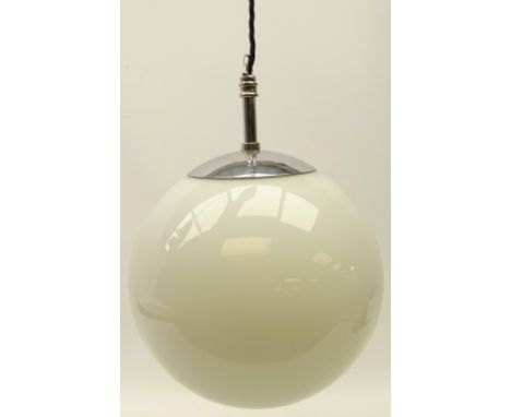 Globular opaque glass light fitting with chrome fitting, H25cm Condition Report Click here for further images, condition, auc