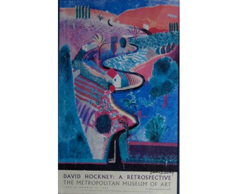 David Hockney (British 1937-): 'Nichols Canyon', original lithograph exhibition poster 'A Retrospective The Metropolitan Muse