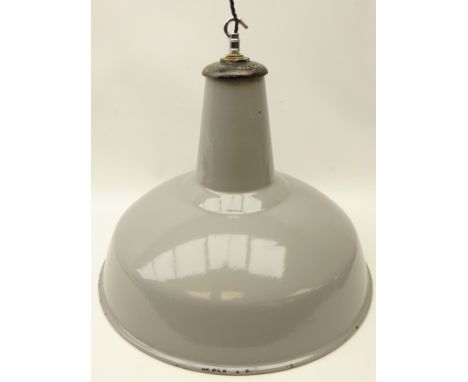 Industrial Benjamin type grey enamel centre light fitting, D45cm  Condition Report Lamp has been rewired with a new bulb fitt