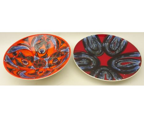 Poole Delphis bowl, probably by Ann Godfrey, D34cm and another Poole Delphis dish, D36.5cm  Condition Report Click here for f