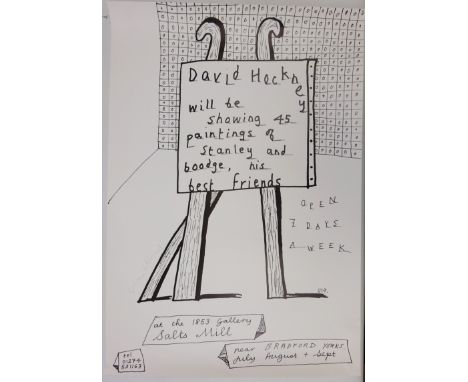 David Hockney (British 1937-): 'Stanley and Boodge', Salts Mill Gallery exhibition lithograph signed in pencil by David Hockn