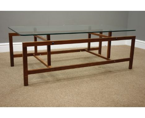 Henning Norgaard style teak architectural coffee table with rectangular glass top, 110cm x 56cm, H40cm Condition Report Click