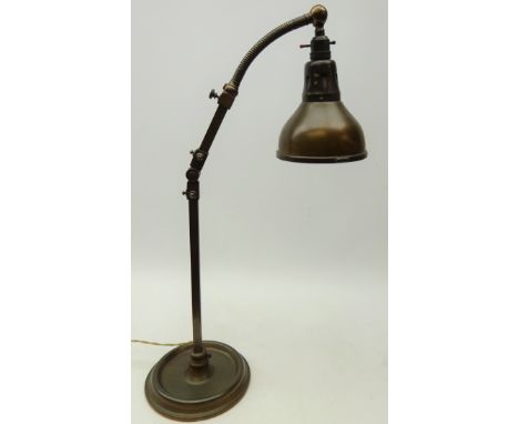 Art Deco period 'Rest Light' industrial copper finish desk lamp, c1929, with adjustable goose neck stem on circular base, the