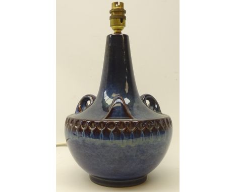 Einar Johanson for Soholm Bornholm Stentoj Denmark 'Blue Series' glazed table lamp, signed to base, H29cm Condition Report Cl