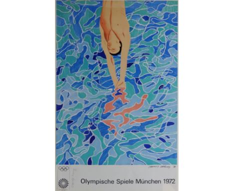 David Hockney (British 1937-): 'The Diver', original lithograph poster 'Olympische Spiele München 1972', signed in pencil by 