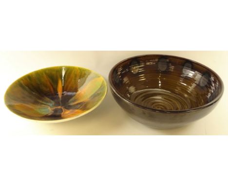 Poole pottery 'Atlantis' bowl by Jennie Haigh, impressed marks to base, D30cm and a Poole Studio 'Delphis' bowl (2) Condition