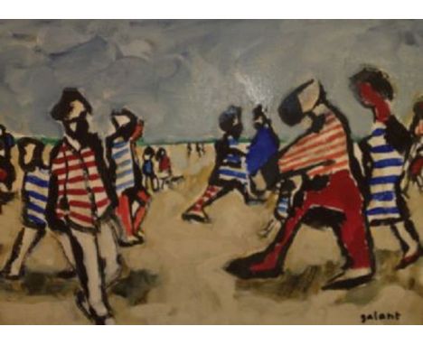Rene Gallant - Pantallon Rouge t-shirt rayeDescription: Signed Galant (lower right) Oil on canvas; Framed; Circa 1989Visual C